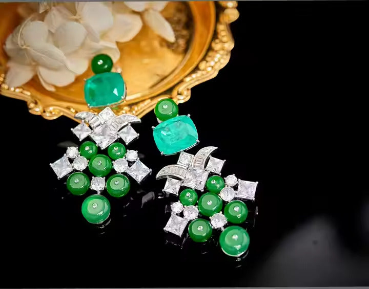 Green Stone Dangle Drop Earrings